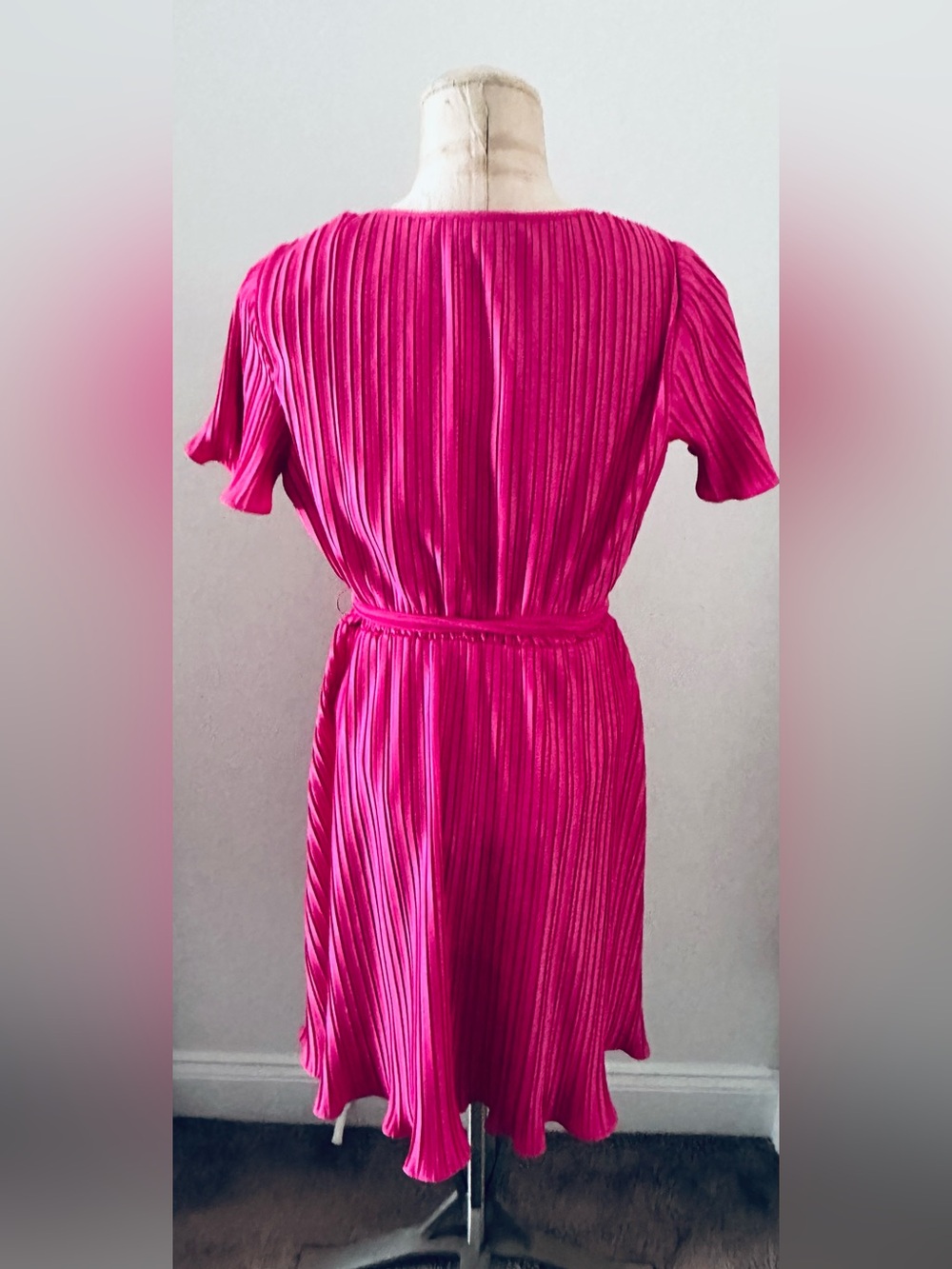 DKNY Bright Pink Pleated Short-Sleeve Dress - Picture 2 of 3